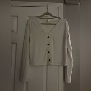 White Long Sleeve Button-Up Top